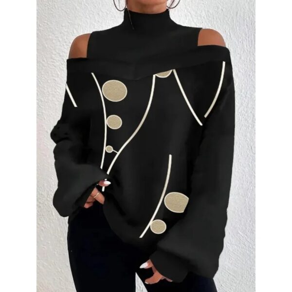 Spring Autumn Fashion Print Off Shoulder Top Women Casual Round Neck Off Shoulder Long Sleeve Loose Pullover Tshirt Women - Image 5