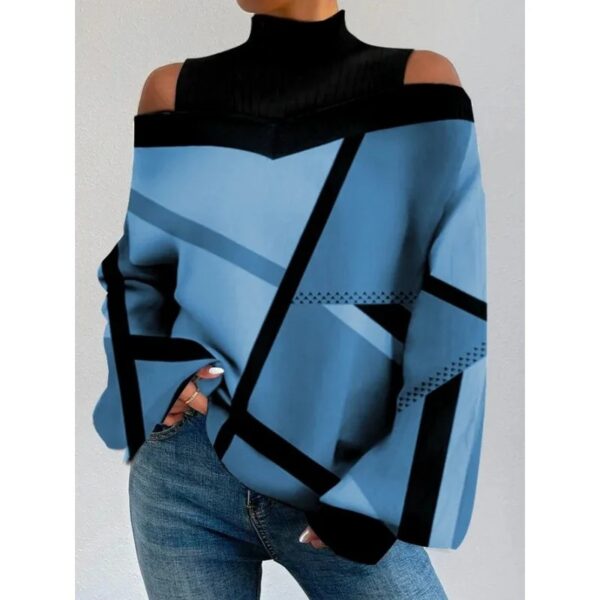 Spring Autumn Fashion Print Off Shoulder Top Women Casual Round Neck Off Shoulder Long Sleeve Loose Pullover Tshirt Women - Image 6