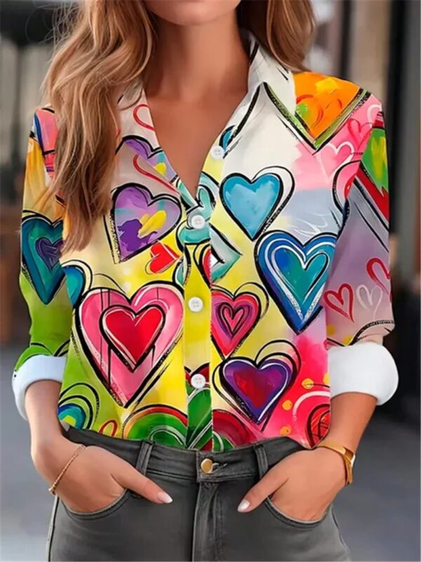 Women Chiffon Shirts Elegant Work Casual Tops Spring Summer Sweet Long Sleeve Love Heart Print Pattern Office Lady Blouse Shirts - Image 8