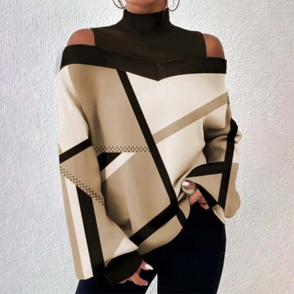 Spring Autumn Fashion Print Off Shoulder Top Women Casual Round Neck Off Shoulder Long Sleeve Loose Pullover Tshirt Women - Image 7