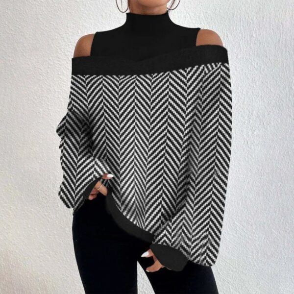 Spring Autumn Fashion Print Off Shoulder Top Women Casual Round Neck Off Shoulder Long Sleeve Loose Pullover Tshirt Women - Image 9