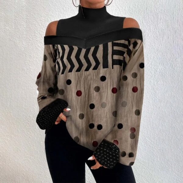 Spring Autumn Fashion Print Off Shoulder Top Women Casual Round Neck Off Shoulder Long Sleeve Loose Pullover Tshirt Women - Image 10