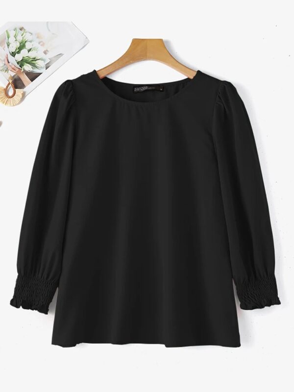 Streetwear Blouse Solid Women Puff 34 Sleeve Blusa Fashion Pleating Elegant Round Neck Shirt Casual Y2k Tops - Image 3