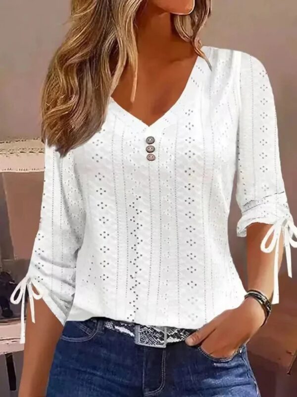 Spring Autumn Fashion Women Blouses Shirts For Women Casual V Neck Long Sleeve Shirt - Image 2