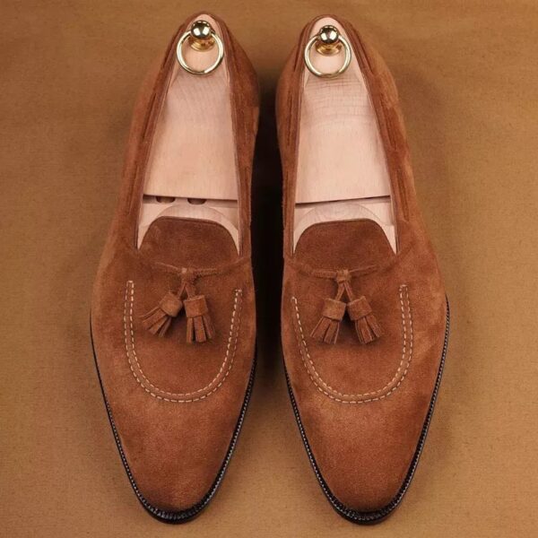 Loafers Men Brown Green Flock Fringe Casual Breathable Slip-On Solid Shoes for Men - Image 2