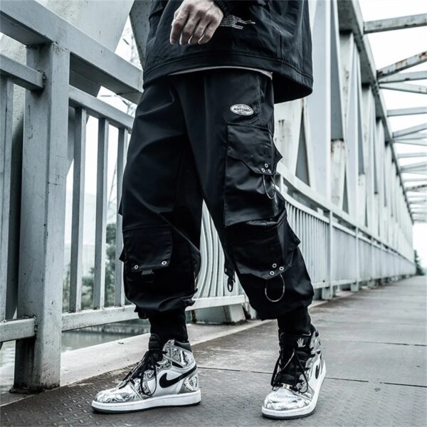 Men Black Cool Cargo Pants Pockets Gray Loose Out Door Elasticity Sports Oversize Kpop High Street Korean Pants Streetwear - Image 3