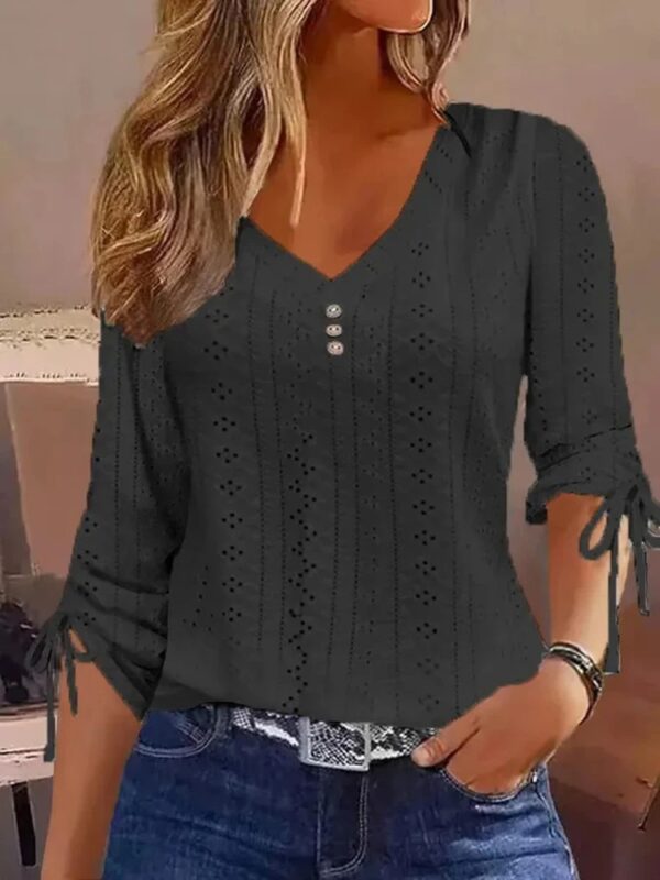 Spring Autumn Fashion Women Blouses Shirts For Women Casual V Neck Long Sleeve Shirt - Image 4