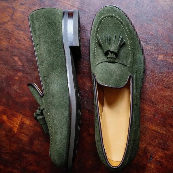 Loafers Men Brown Green Flock Fringe Casual Breathable Slip-On Solid Shoes for Men - Image 4