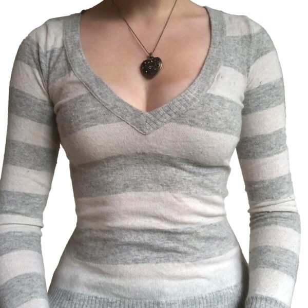 Women Long Sleeve Knit Tops Casual V-neck Striped Pullover Shirt Blouse for Club Streetwear sweater women pullover y2k pull core - Image 4