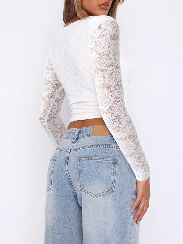 V Hollow Out Lace Pullover Top For Women,Long Sleeve Shirts & Blouses, Women's Blouses - Image 2
