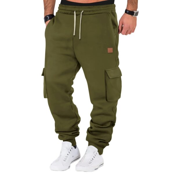 Multi Pockets Men Jogging Sweatpants Casual Drawstring Sports Solid Color Leather Label Trousers For Men Hip Hop Versatile Pants - Image 4