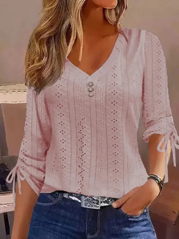 Spring Autumn Fashion Women Blouses Shirts For Women Casual V Neck Long Sleeve Shirt - Image 5