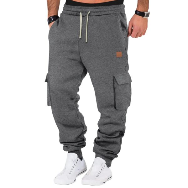 Multi Pockets Men Jogging Sweatpants Casual Drawstring Sports Solid Color Leather Label Trousers For Men Hip Hop Versatile Pants - Image 5