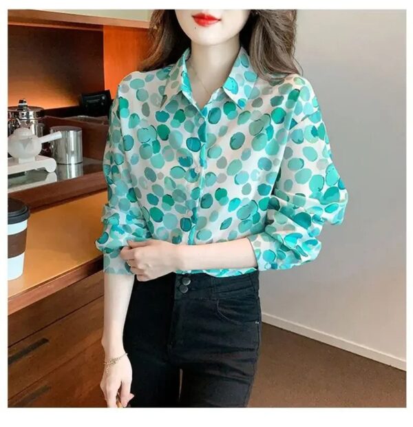 Women Chiffon Shirts Elegant Work Casual Tops Spring Summer Sweet Long Sleeve Love Heart Print Pattern Office Lady Blouse Shirts - Image 6