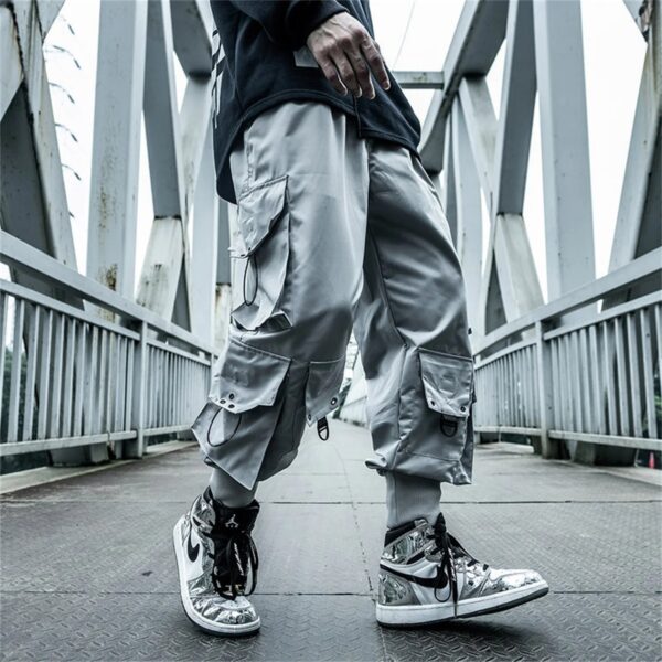 Men Black Cool Cargo Pants Pockets Gray Loose Out Door Elasticity Sports Oversize Kpop High Street Korean Pants Streetwear - Image 4
