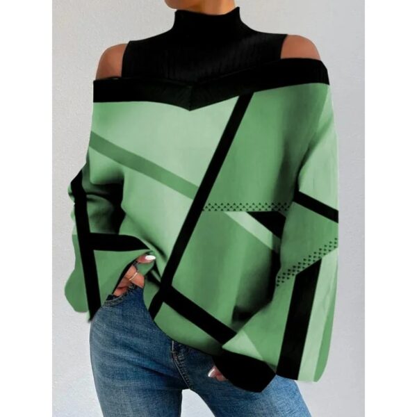 Spring Autumn Fashion Print Off Shoulder Top Women Casual Round Neck Off Shoulder Long Sleeve Loose Pullover Tshirt Women - Image 2
