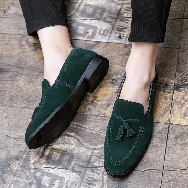 Loafers Men Brown Green Flock Fringe Casual Breathable Slip-On Solid Shoes for Men - Image 8
