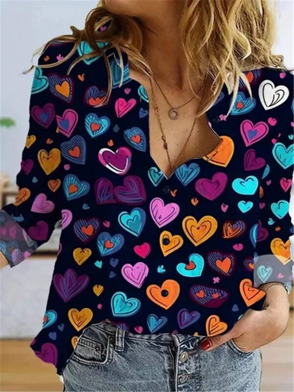 Women Chiffon Shirts Elegant Work Casual Tops Spring Summer Sweet Long Sleeve Love Heart Print Pattern Office Lady Blouse Shirts - Image 7