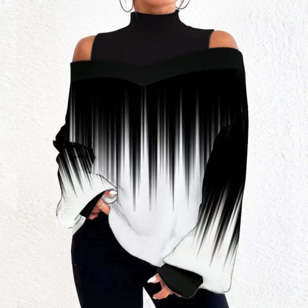 Spring Autumn Fashion Print Off Shoulder Top Women Casual Round Neck Off Shoulder Long Sleeve Loose Pullover Tshirt Women - Image 4