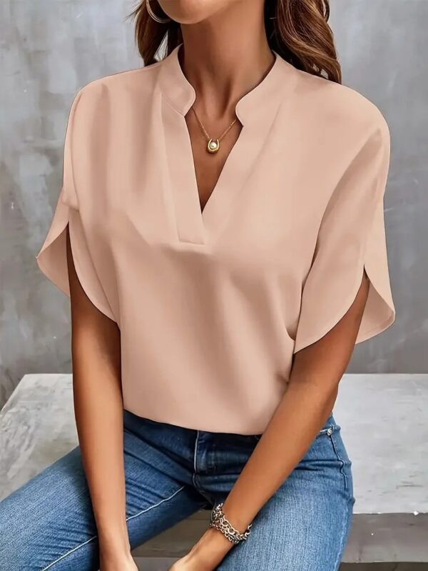 Summer New V-neck Black Shirt Fashion Off Shoulder Sleeves Women's Top Elegant Office Lady Solid Color Chiffon Blouse - Image 7