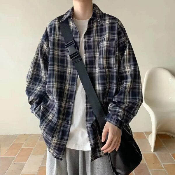 Plaid Long Sleeve Shirt For Men Spring autumn Trendy High-end Feel Jacket Trendy Japanese Style Inner Outer
