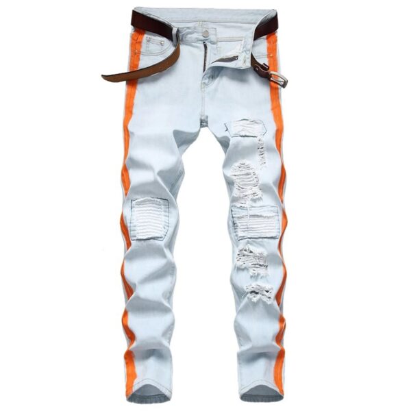 Fashion Straight Light Jeans Personality Brushed Ripped Patch Men Jeans High Waist Slim Men Baggy Harem Jean Trousers