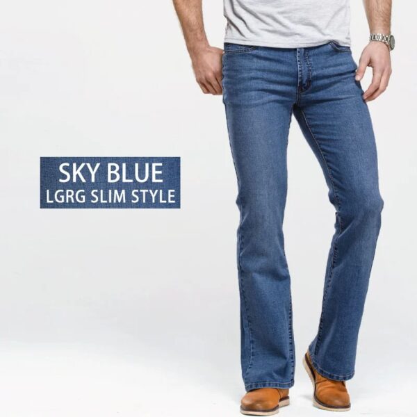 Men Boot Cut Jeans Slightly Flared Slim Fit Blue Black Trousers Designer Classic Male Stretch Denim Pants
