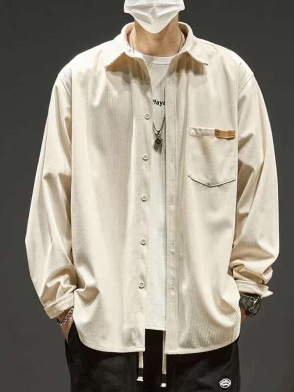 Autumn Long Sleeve Corduroy Shirts For Men Plain Y2K Vintage Cargo Shirt New Korean Fashion Loose Streetwear Blouses Clothes