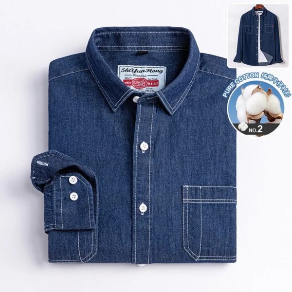 New four seasons classic cotton denim men's long sleeve shirt 100% cotton coat free ironing casual social comfort breathable